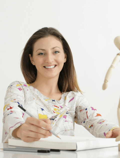 Woman learning to pencil draw 480 x 628