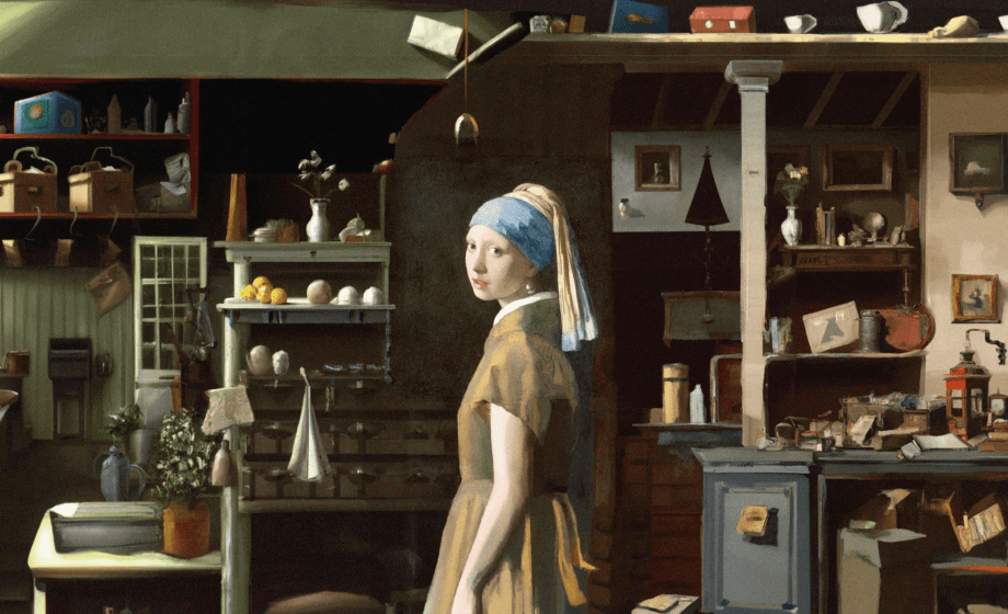 Outpainted The Girl with a Pearl Earring by the Dutch painter Johannes Vermeer